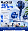 Mini ventilateur portable avec brumisation d'eau, capacité de 2 000 mAh et fonction d'humidification