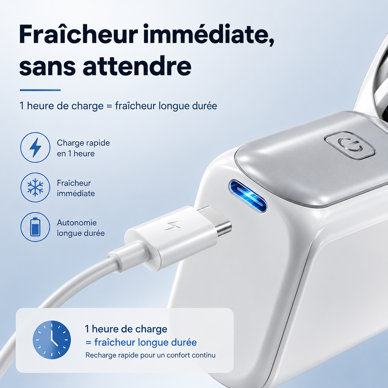 Mini-ventilateur, 5 vitesses réglables, rechargeables via port Type-C, affichage numérique, ventilateur de bureau, utilisation en extérieur
